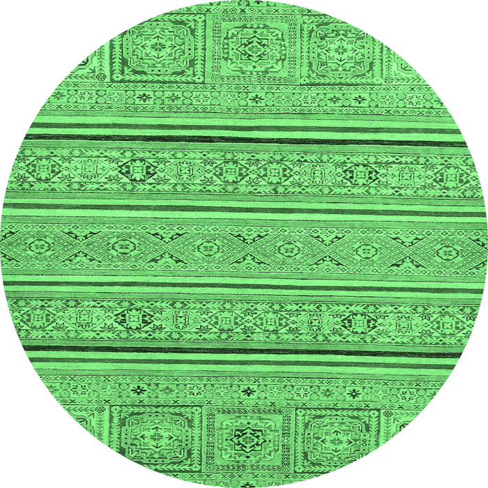 Round Machine Washable Abstract Emerald Green Modern Area Rugs, wshabs2457emgrn