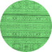 Round Machine Washable Abstract Emerald Green Modern Area Rugs, wshabs2457emgrn