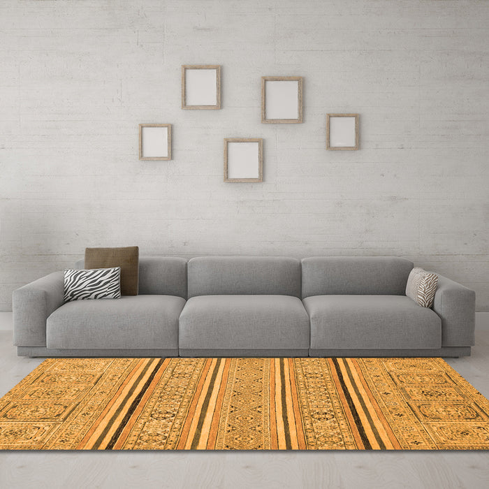 Machine Washable Abstract Orange Modern Area Rugs in a Living Room, wshabs2457org