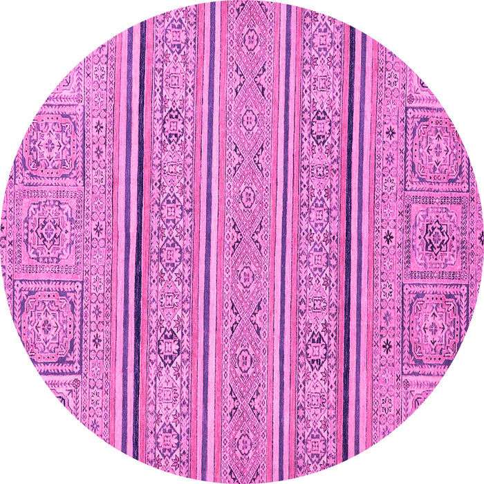 Round Machine Washable Abstract Pink Modern Rug, wshabs2457pnk