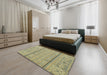 Abstract Dark Green Modern Rug in a Bedroom, abs2457