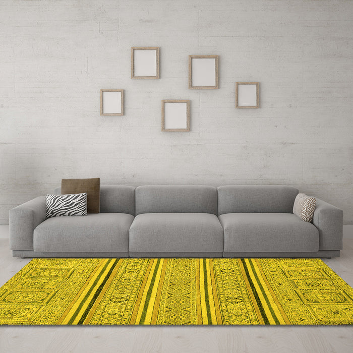 Machine Washable Abstract Yellow Modern Rug in a Living Room, wshabs2457yw