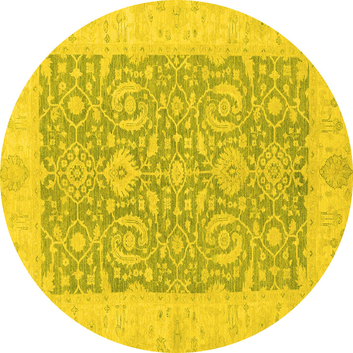 Round Machine Washable Oriental Yellow Traditional Rug, wshabs2459yw
