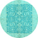 Round Machine Washable Oriental Light Blue Traditional Rug, wshabs2459lblu