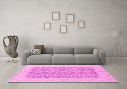 Machine Washable Oriental Pink Traditional Rug in a Living Room, wshabs2459pnk