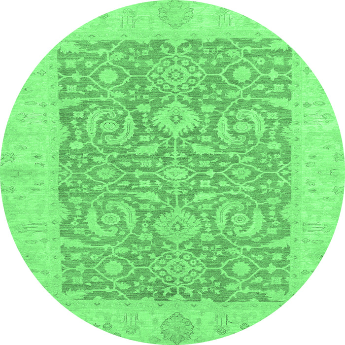 Round Machine Washable Oriental Emerald Green Traditional Area Rugs, wshabs2459emgrn