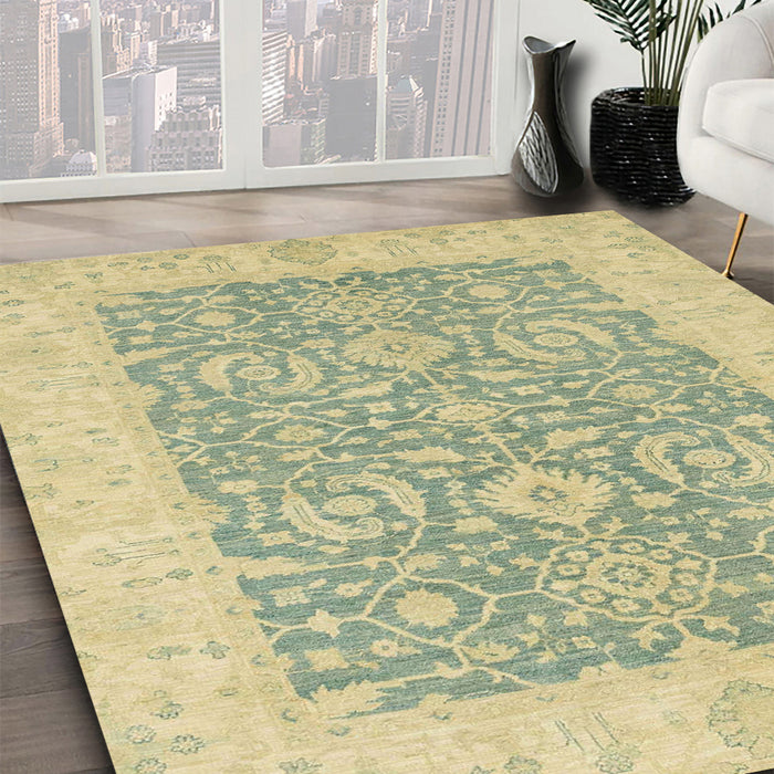 Abstract Brown Gold Oriental Rug in Family Room, abs2459