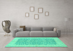 Machine Washable Oriental Turquoise Traditional Area Rugs in a Living Room,, wshabs2459turq