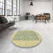 Round Machine Washable Abstract Brown Gold Rug in a Office, wshabs2459