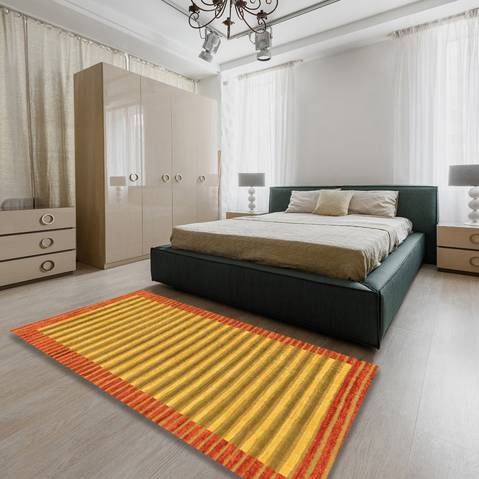 Abstract Orange Red Modern Rug in a Bedroom, abs245