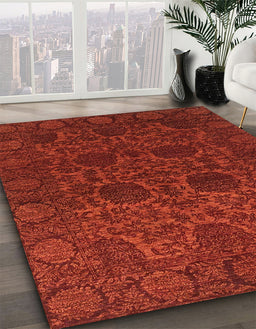 Abstract Red Modern Rug in Family Room, abs2460