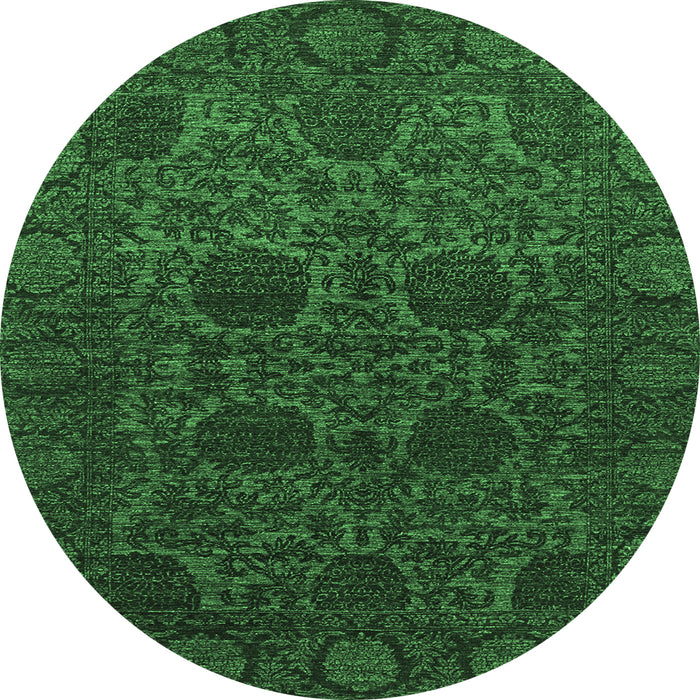 Round Machine Washable Abstract Emerald Green Modern Area Rugs, wshabs2460emgrn