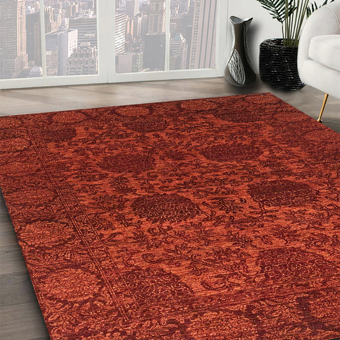 Abstract Red Modern Rug in Family Room, abs2460
