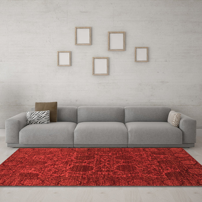 Machine Washable Abstract Orange Modern Area Rugs in a Living Room, wshabs2460org