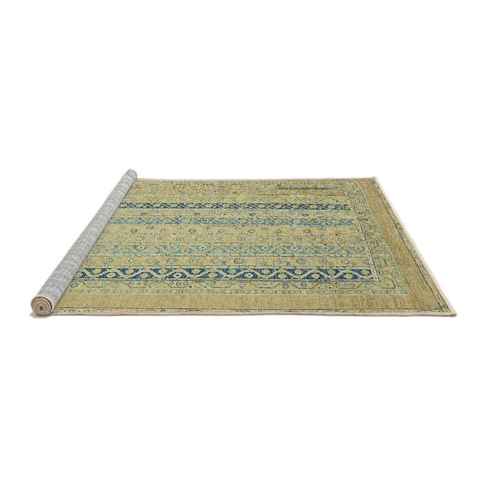 Sideview of Machine Washable Abstract Brass Green Rug, wshabs2461