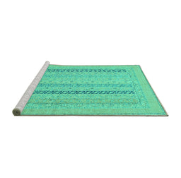 Sideview of Machine Washable Abstract Turquoise Modern Area Rugs, wshabs2461turq