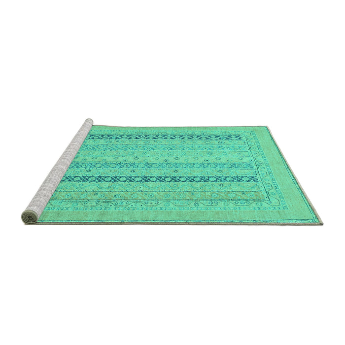Sideview of Machine Washable Abstract Turquoise Modern Area Rugs, wshabs2461turq