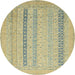 Round Machine Washable Abstract Brass Green Rug, wshabs2461