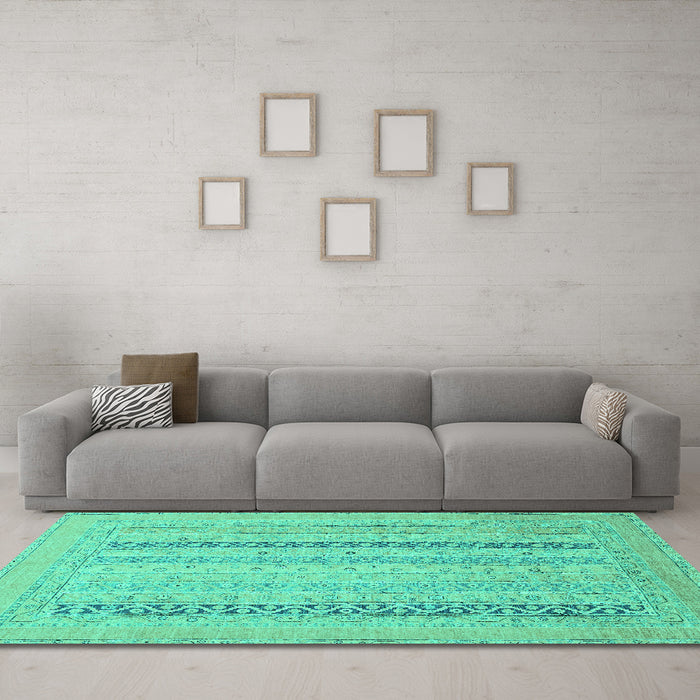 Machine Washable Abstract Turquoise Modern Area Rugs in a Living Room,, wshabs2461turq