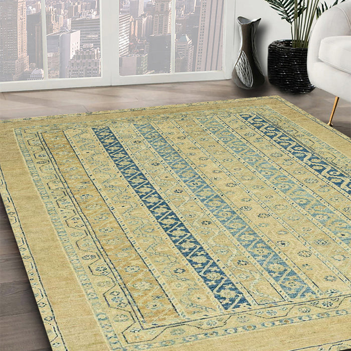 Abstract Copper Green Modern Rug in Family Room, abs2461