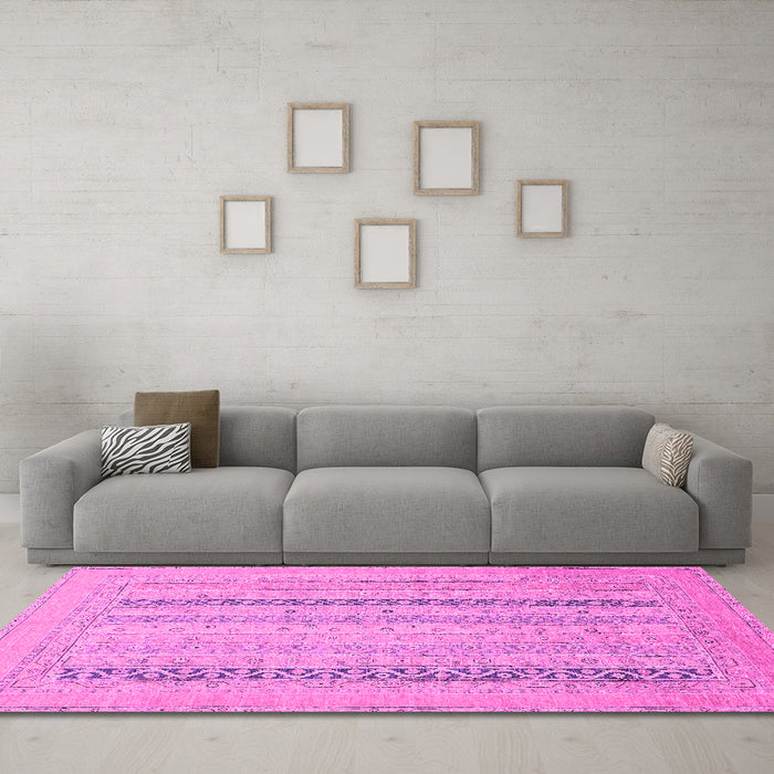 Machine Washable Abstract Pink Modern Rug in a Living Room, wshabs2461pnk