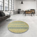 Round Machine Washable Abstract Brass Green Rug in a Office, wshabs2461