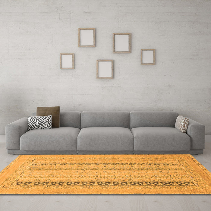 Machine Washable Abstract Orange Modern Area Rugs in a Living Room, wshabs2461org