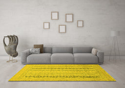 Machine Washable Abstract Yellow Modern Rug in a Living Room, wshabs2461yw
