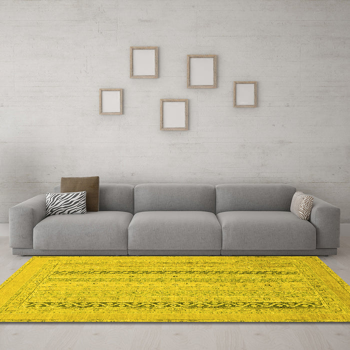 Machine Washable Abstract Yellow Modern Rug in a Living Room, wshabs2461yw