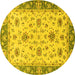 Round Oriental Yellow Traditional Rug, abs2462yw