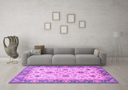 Machine Washable Oriental Purple Traditional Area Rugs in a Living Room, wshabs2462pur