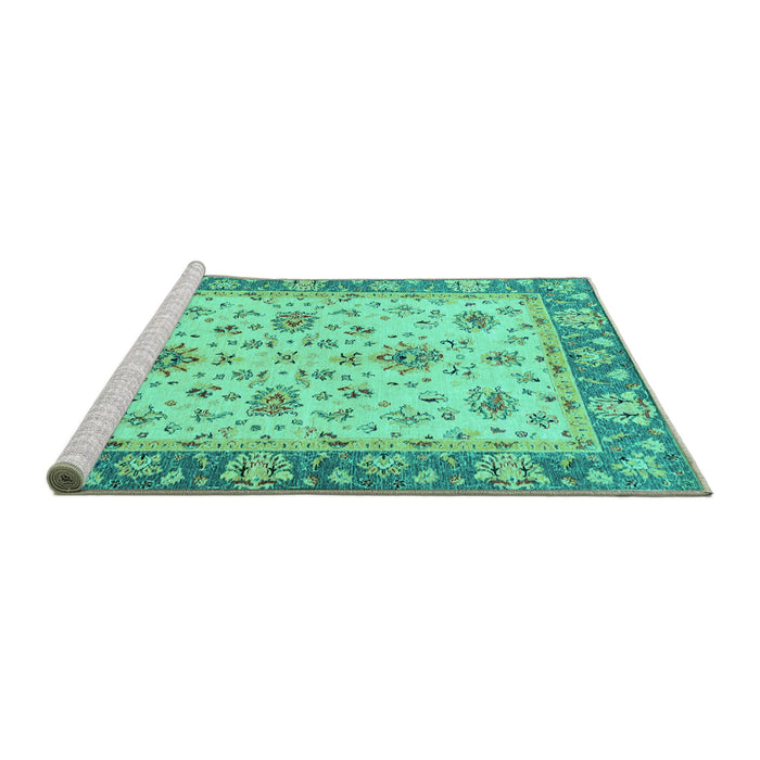 Sideview of Machine Washable Oriental Turquoise Traditional Area Rugs, wshabs2462turq