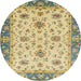 Round Machine Washable Abstract Chrome Gold Yellow Rug, wshabs2462