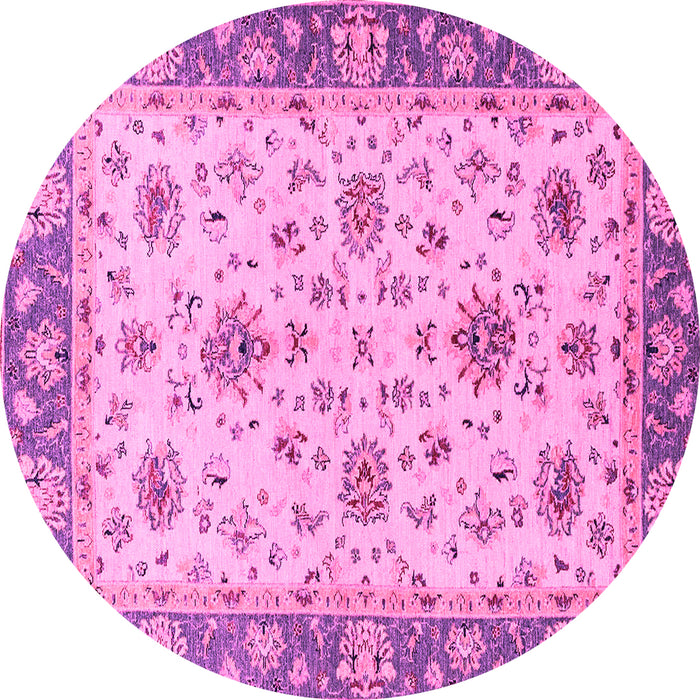 Round Machine Washable Oriental Pink Traditional Rug, wshabs2462pnk