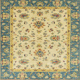 Square Abstract Chrome Gold Yellow Oriental Rug, abs2462