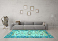 Machine Washable Oriental Light Blue Traditional Rug, wshabs2462lblu