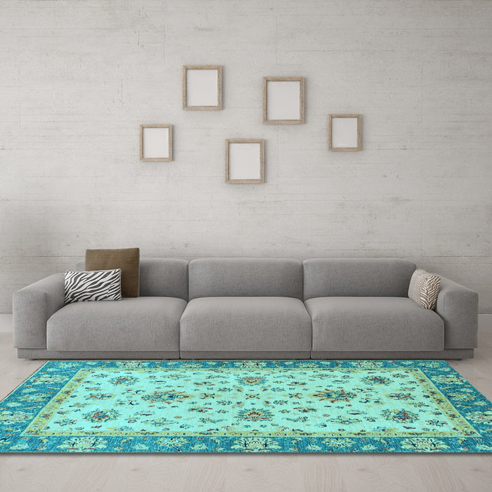 Machine Washable Oriental Light Blue Traditional Rug in a Living Room, wshabs2462lblu
