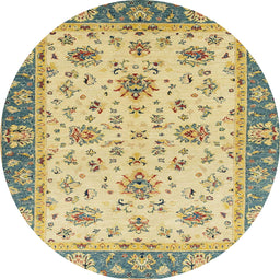 Round Abstract Chrome Gold Yellow Oriental Rug, abs2462