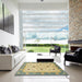 Square Abstract Chrome Gold Yellow Oriental Rug in a Living Room, abs2462