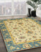 Abstract Chrome Gold Yellow Oriental Rug in Family Room, abs2462