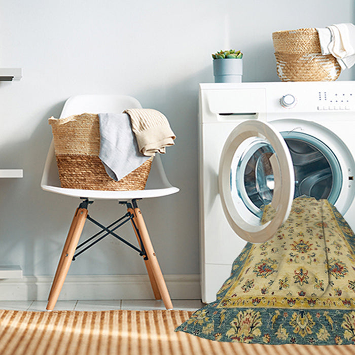 Machine Washable Abstract Chrome Gold Yellow Rug in a Washing Machine, wshabs2462