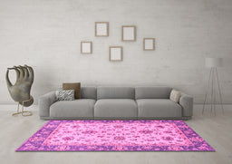 Machine Washable Oriental Pink Traditional Rug in a Living Room, wshabs2462pnk