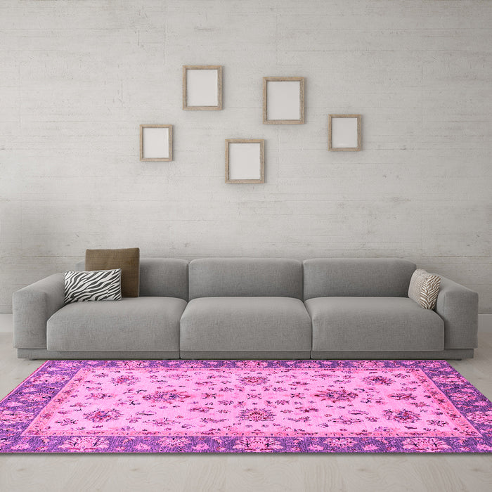 Machine Washable Oriental Pink Traditional Rug in a Living Room, wshabs2462pnk