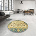 Round Abstract Chrome Gold Yellow Oriental Rug in a Office, abs2462