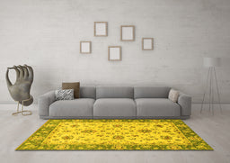 Machine Washable Oriental Yellow Traditional Rug in a Living Room, wshabs2462yw
