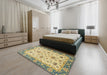 Abstract Chrome Gold Yellow Oriental Rug in a Bedroom, abs2462