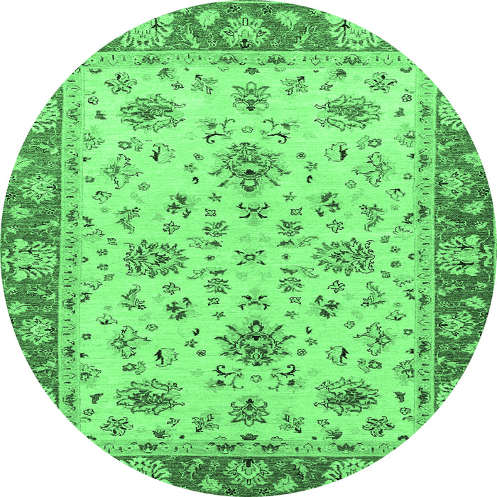 Round Machine Washable Oriental Emerald Green Traditional Area Rugs, wshabs2462emgrn