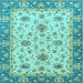 Square Machine Washable Oriental Light Blue Traditional Rug, wshabs2462lblu