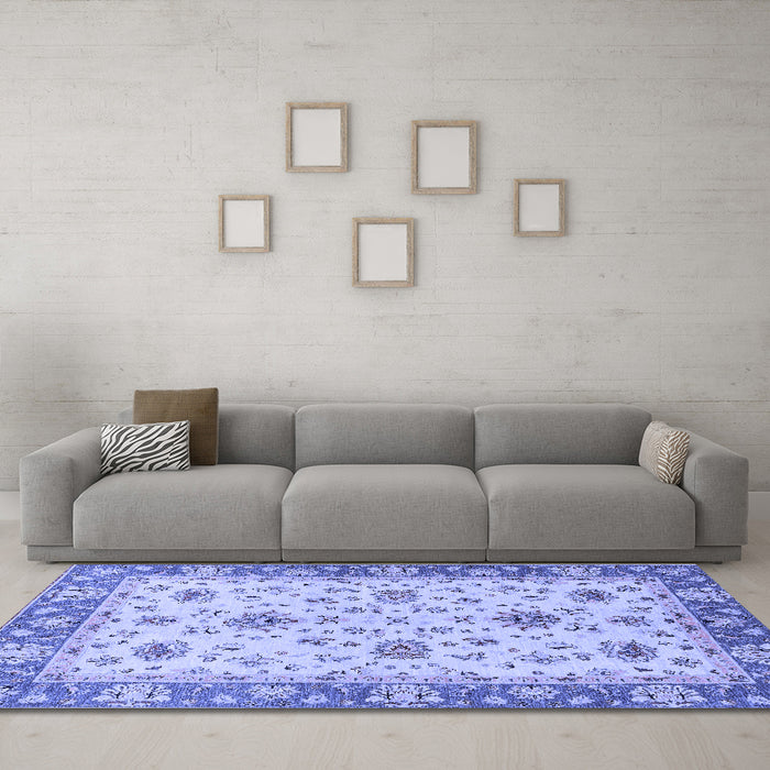 Machine Washable Oriental Blue Traditional Rug in a Living Room, wshabs2462blu