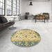 Round Machine Washable Abstract Chrome Gold Yellow Rug in a Office, wshabs2462